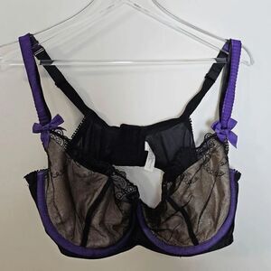 Cacique Trim Lace Demi Underwire Bra Womens Black and Purple Size 42DDD